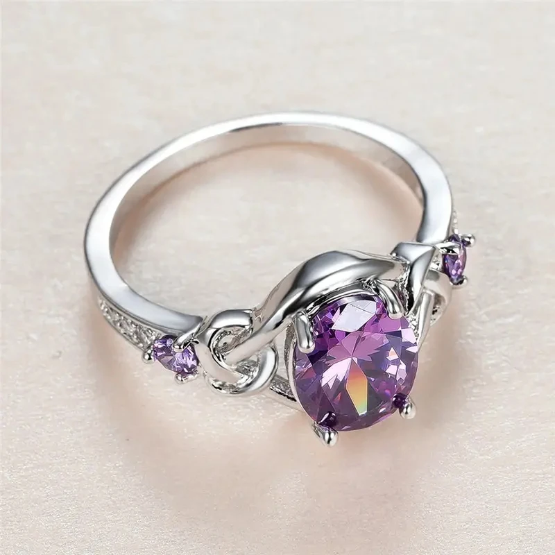 Huitan Graceful Rings with Blue/Purple CZ Noble Gentle Creative Engagement Jewelry for Women Delicate Fashion Finger Accessories