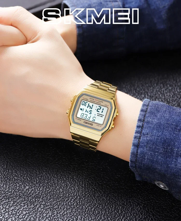 SKMEI 2113 Mens Prayer Azan Compass Alarm Hijri Islamic Digital Wristwatches New Back Light Display Stopwatch Sports Watches