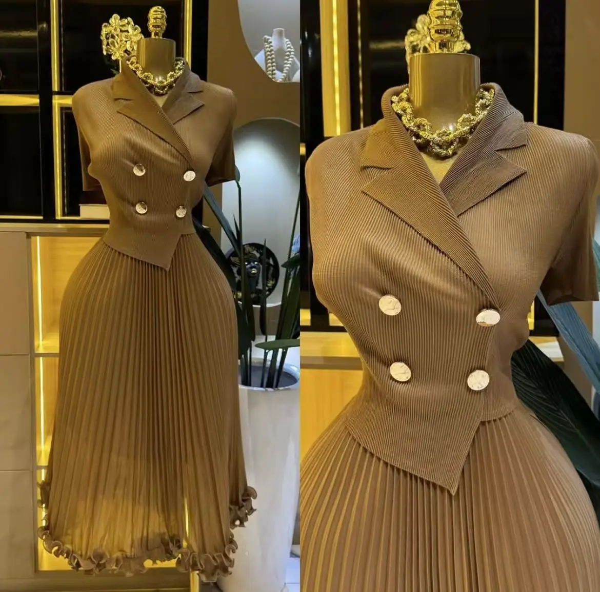 Miyake Hot-selling Pleated Dress 2025 New Summer Dress Women's Fashionable Foreign Style Fake Two-piece Waist Pleated Dress