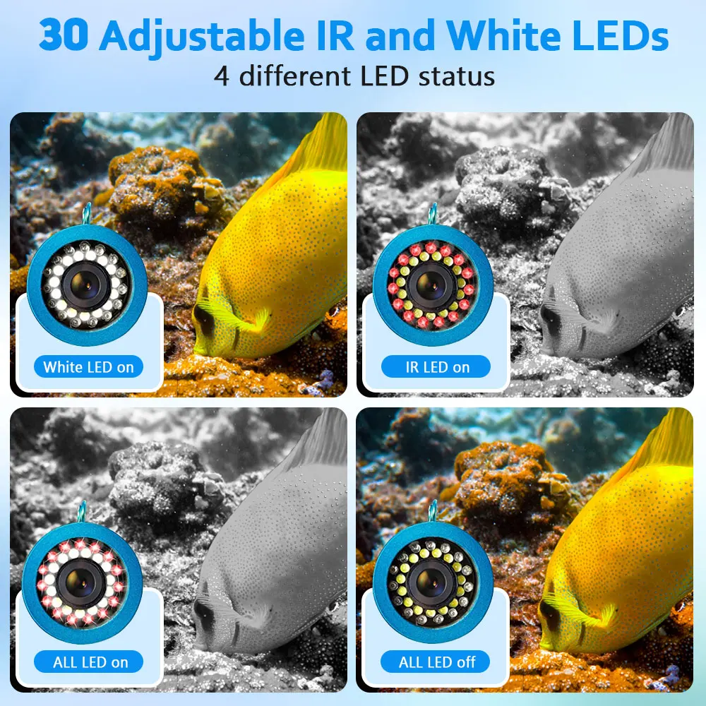 MAOTEWANG 7inch Fishfinder Underwater Fishing Camera Double Lamp 30LEDs 15M 30M 50M Waterproof For ICE/Sea/River Fishing
