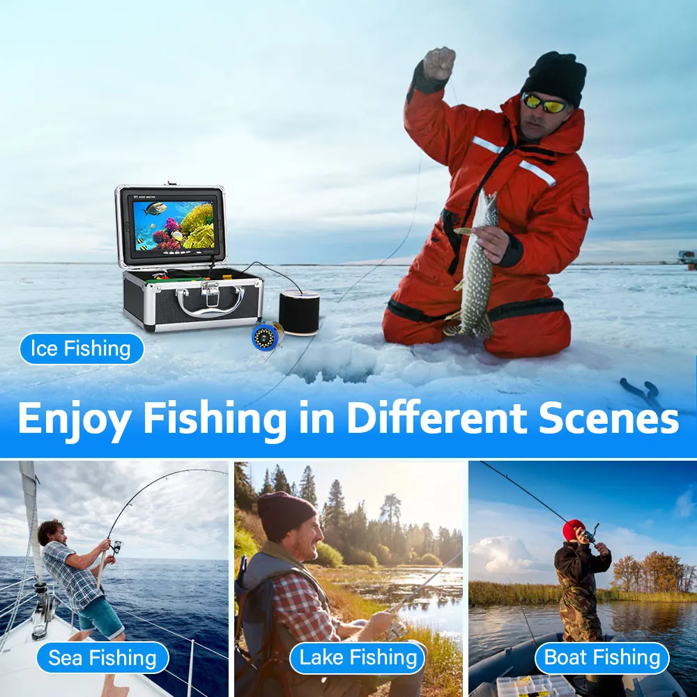 MAOTEWANG 7inch Fishfinder Underwater Fishing Camera Double Lamp 30LEDs 15M 30M 50M Waterproof For ICE/Sea/River Fishing