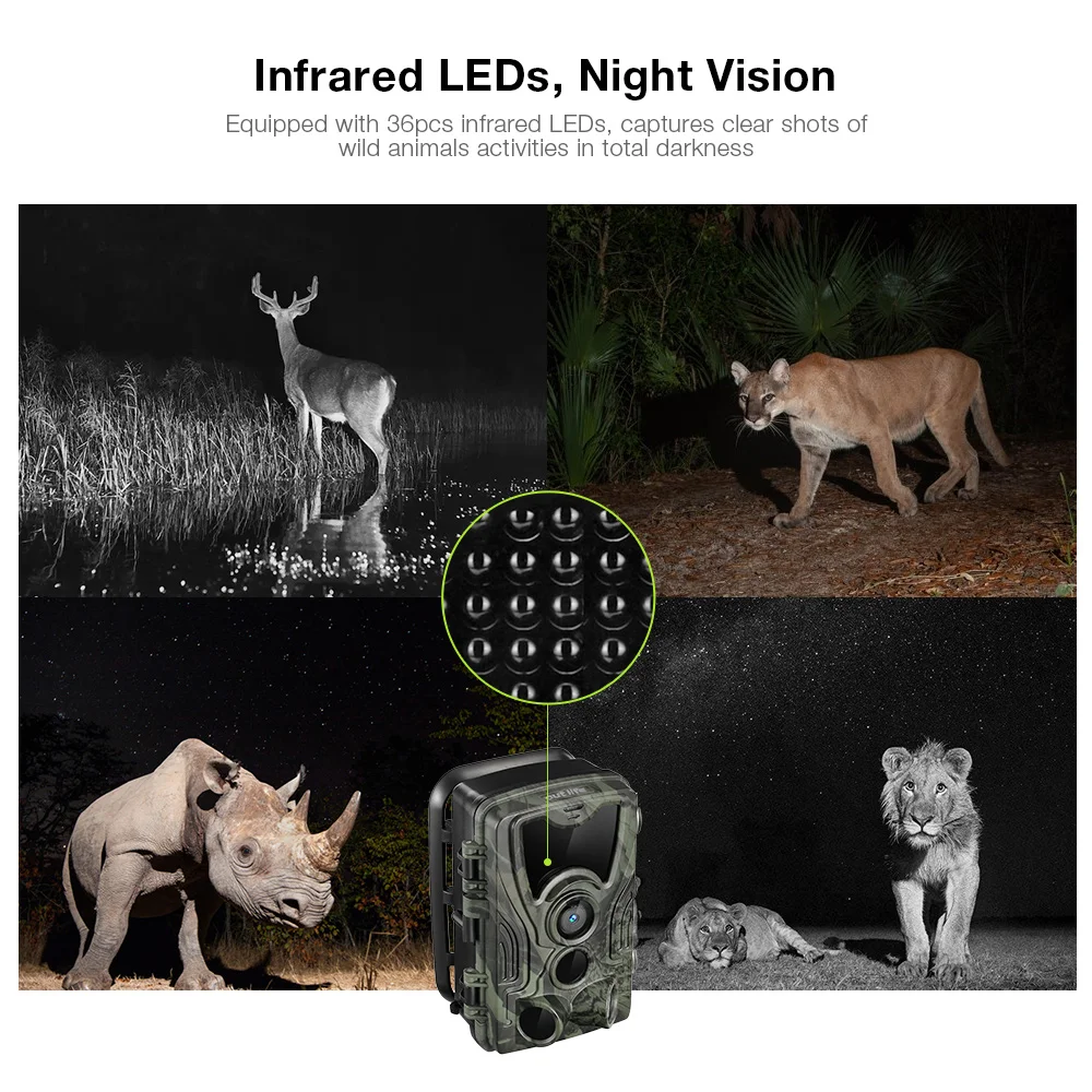 Suntekcam Hunting Camera 20MP 1080P IP65 Night Vision Trail Cameras Waterproof Wildlife Photo Trap Surveillance Cams HC801A
