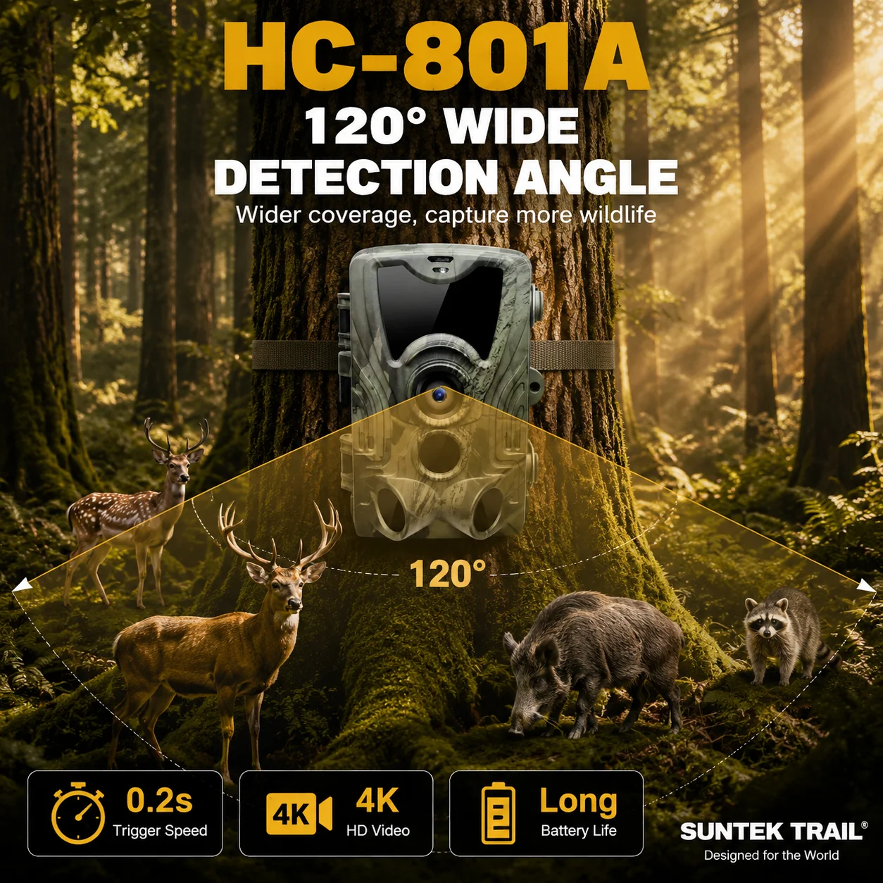 Suntekcam Hunting Camera 20MP 1080P IP65 Night Vision Trail Cameras Waterproof Wildlife Photo Trap Surveillance Cams HC801A