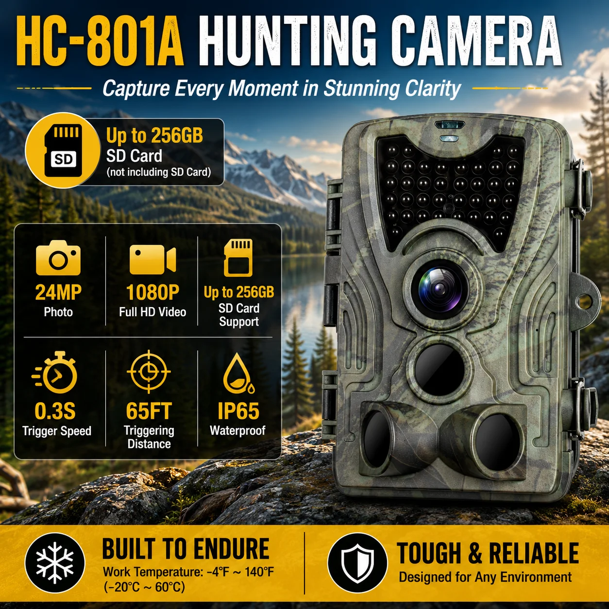 Suntekcam Hunting Camera 20MP 1080P IP65 Night Vision Trail Cameras Waterproof Wildlife Photo Trap Surveillance Cams HC801A