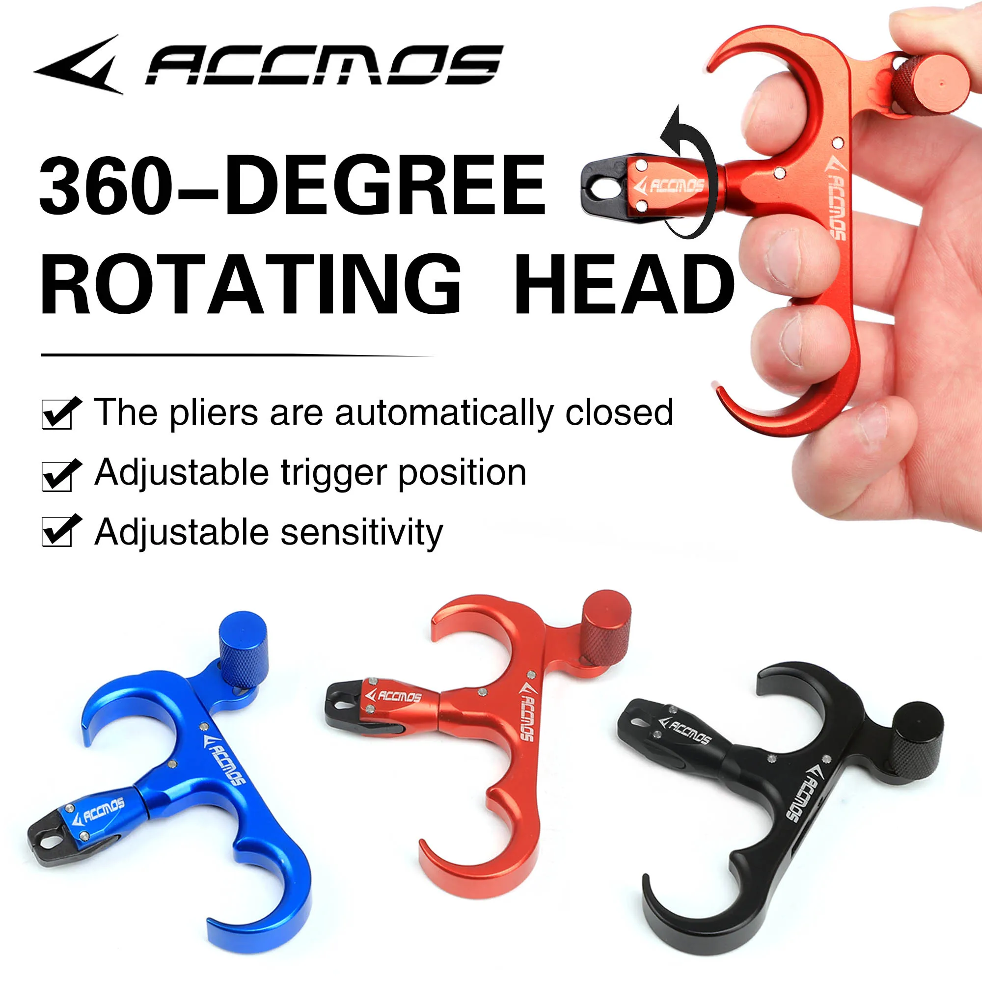 360 Degree 3 Finger 4 Finger Aluminum Alloy Thumb Trigger Grip Finger Bow Release Aids Adjustable Caliper Archery Compound bow