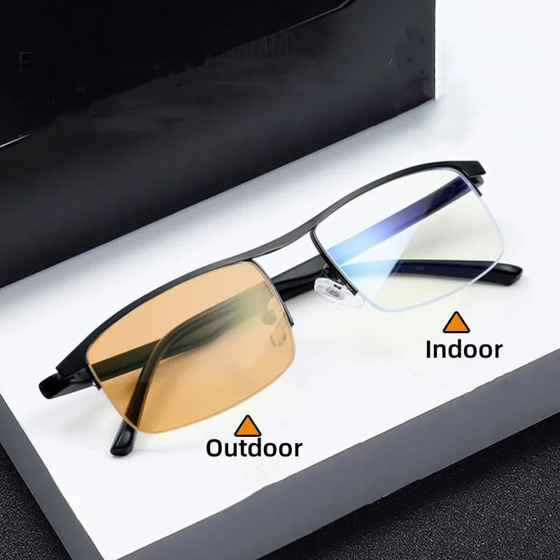 Trendy Men's Business Photochromic Myopia Sunglasses Unisex Fashion Anti-blue Light Near Sight Eyewear Minus Diopter Eyeglasses
