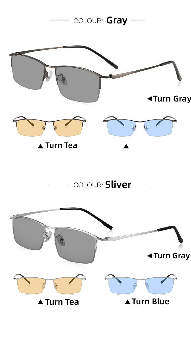 Trendy Men's Business Photochromic Myopia Sunglasses Unisex Fashion Anti-blue Light Near Sight Eyewear Minus Diopter Eyeglasses