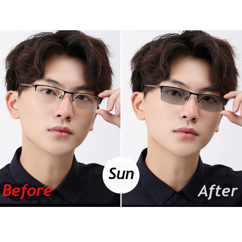 Trendy Men's Business Photochromic Myopia Sunglasses Unisex Fashion Anti-blue Light Near Sight Eyewear Minus Diopter Eyeglasses