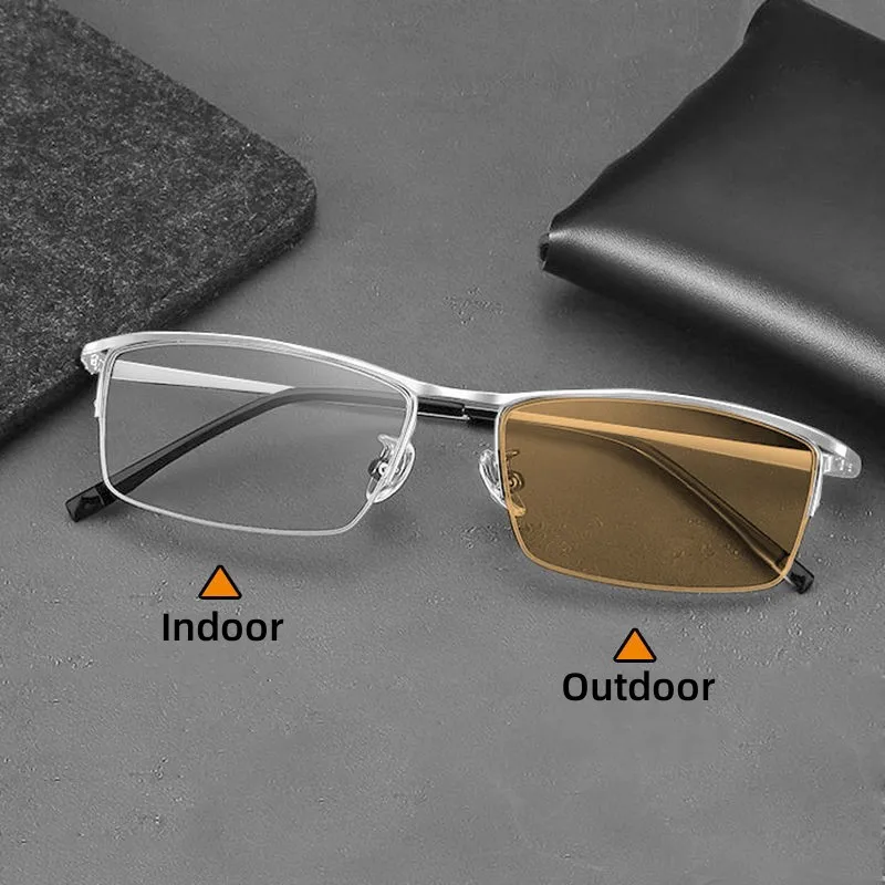 Trendy Men's Business Photochromic Myopia Sunglasses Unisex Fashion Anti-blue Light Near Sight Eyewear Minus Diopter Eyeglasses