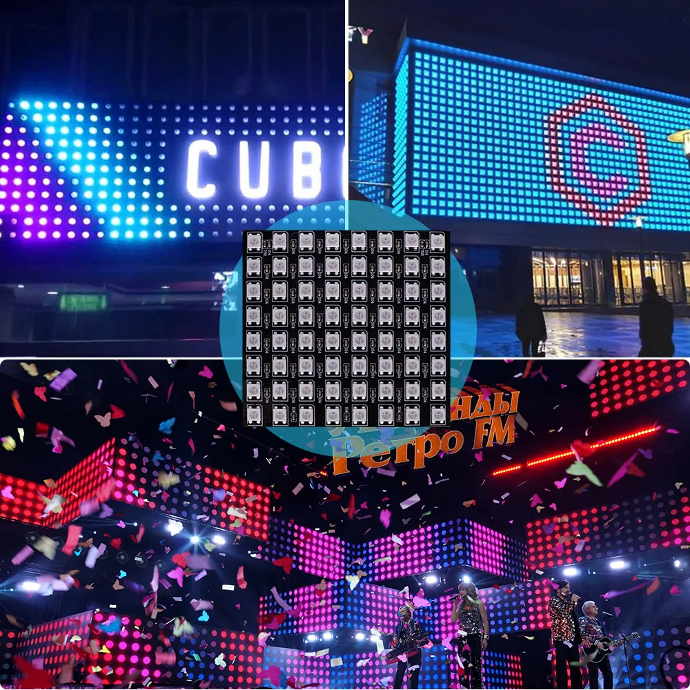 1-10Pcs WS2812B 5050 RGB Flexible 8X8 16X16 8X32Leds Pixel Matrix Screen Panel WS2812 Individually Addressable IC Strip Light 5V