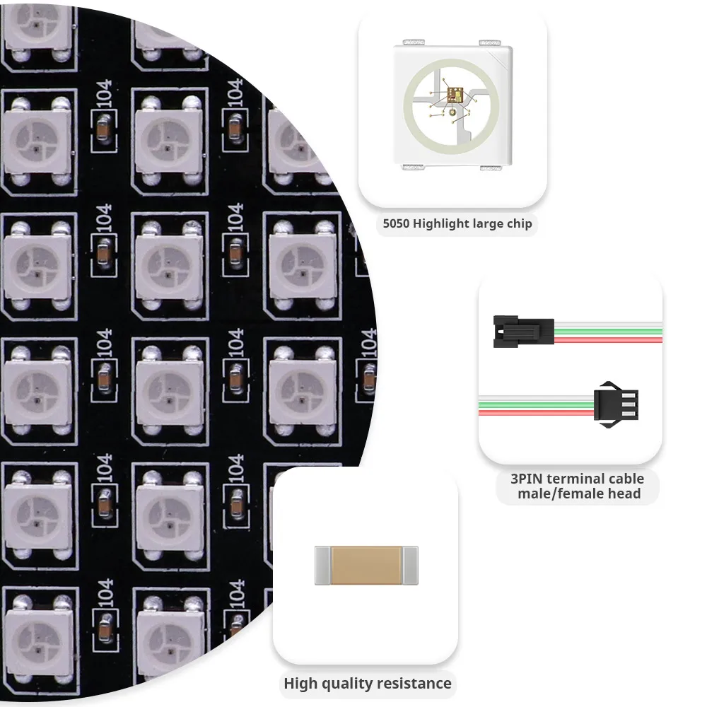 1-10Pcs WS2812B 5050 RGB Flexible 8X8 16X16 8X32Leds Pixel Matrix Screen Panel WS2812 Individually Addressable IC Strip Light 5V