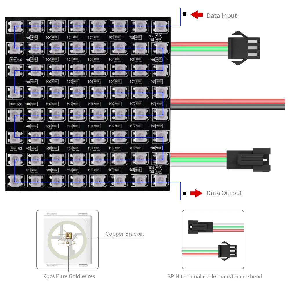 1-10Pcs WS2812B 5050 RGB Flexible 8X8 16X16 8X32Leds Pixel Matrix Screen Panel WS2812 Individually Addressable IC Strip Light 5V