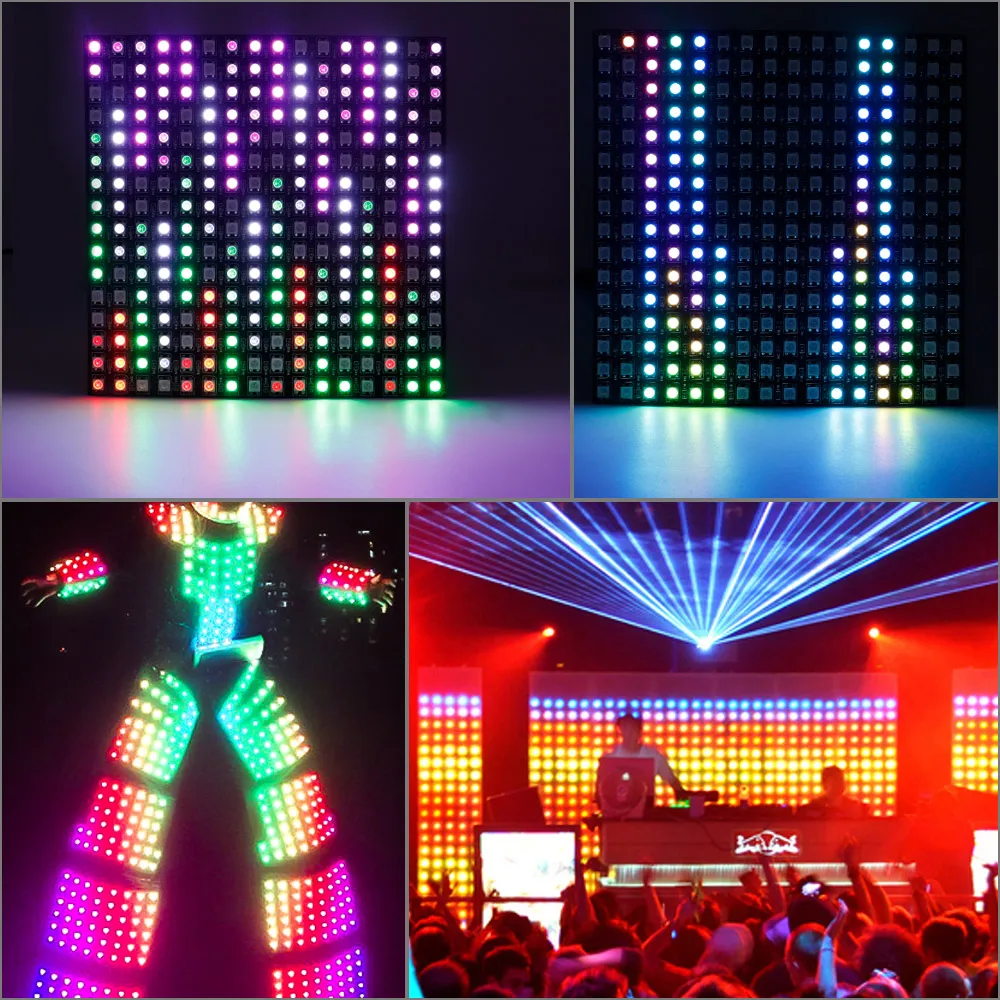 1-10Pcs WS2812B 5050 RGB Flexible 8X8 16X16 8X32Leds Pixel Matrix Screen Panel WS2812 Individually Addressable IC Strip Light 5V