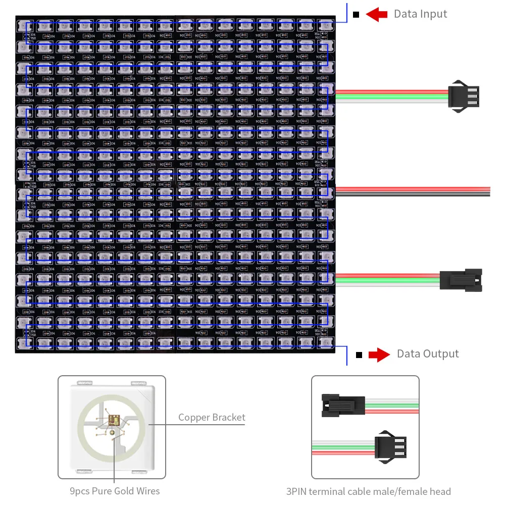 1-10Pcs WS2812B 5050 RGB Flexible 8X8 16X16 8X32Leds Pixel Matrix Screen Panel WS2812 Individually Addressable IC Strip Light 5V