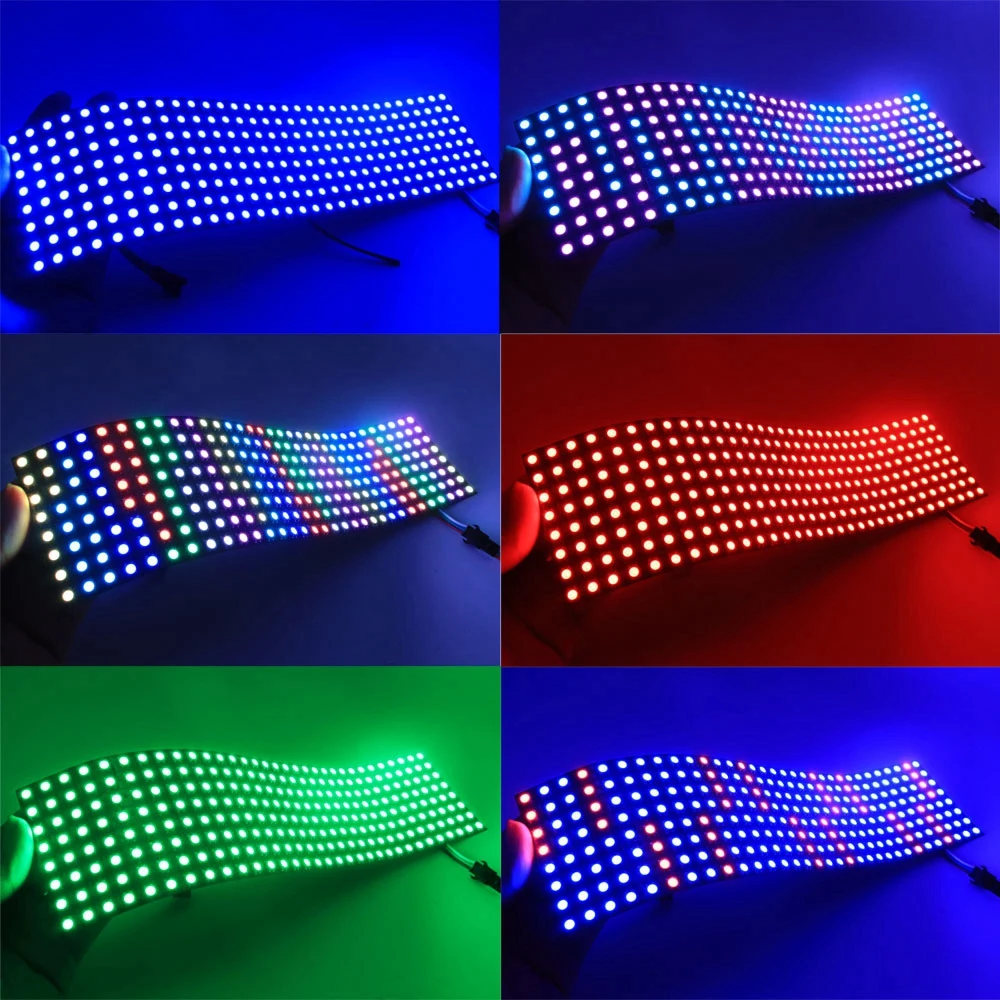 1~3PCS WS2812B RGB LED Flexible 8x8 16x16 8x32 Pixel Panel Strip Matrix Screen WS2812 Module Individually Addressable IC DC5V