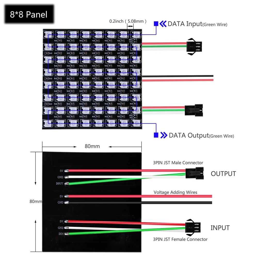 1~3PCS WS2812B RGB LED Flexible 8x8 16x16 8x32 Pixel Panel Strip Matrix Screen WS2812 Module Individually Addressable IC DC5V