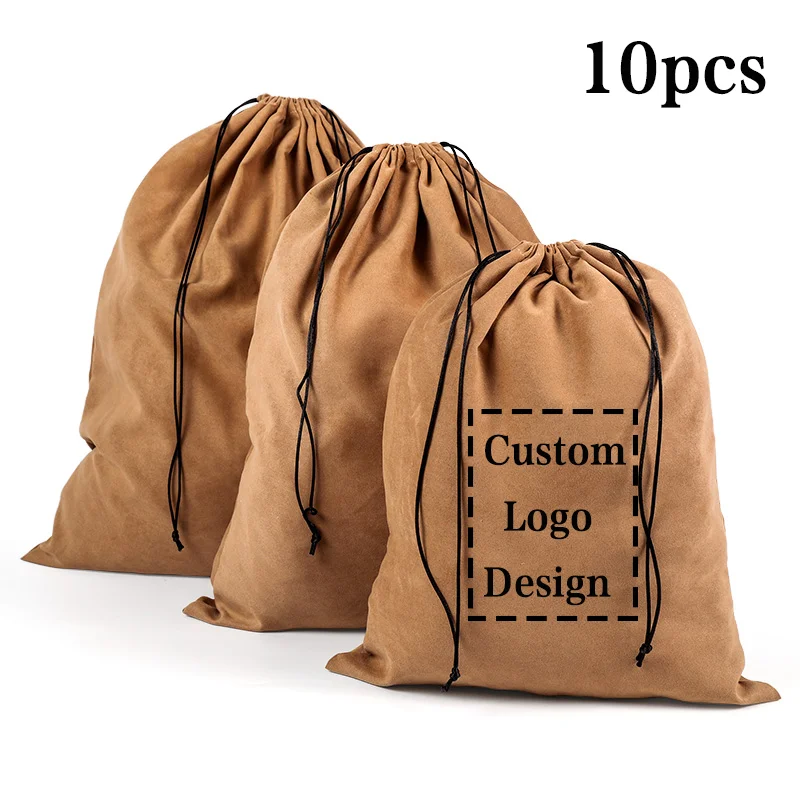 10pcs/lot Logo Customized Suede Travel Drawstring Storage Bags Personalize Folded Dust Sacks for Handbags and Shoes
