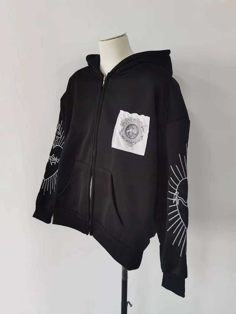 Juspinice Korean Fashion New Printed Hoodie Short Hoodie 2025 New Versatile Zipper Cardigan Jacket Male Clothing