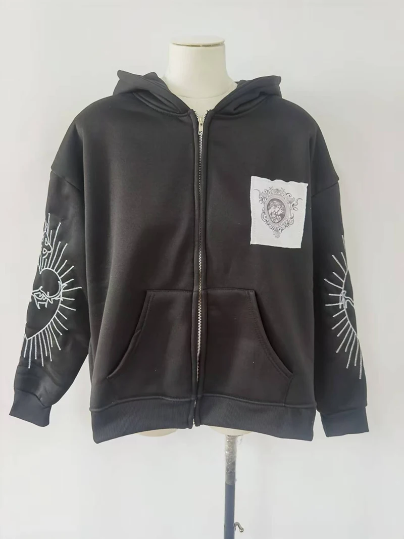 Juspinice Korean Fashion New Printed Hoodie Short Hoodie 2025 New Versatile Zipper Cardigan Jacket Male Clothing