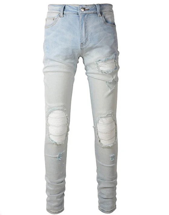 Distressed Hole Pencil Pants Men Low Waist Washed Jeans 2024 Autumn Vintage Stretch Straight Ankle Length Trousers Skinny Denims