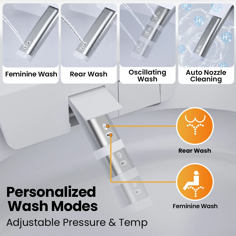 Sanyipace One-piece Smart Toilet Seat and Bidet GFCI 110V Electrical Safety Standard Auto Flush Toilet Warm Water Cleaning Foot Kick Touchless Operation Toilet