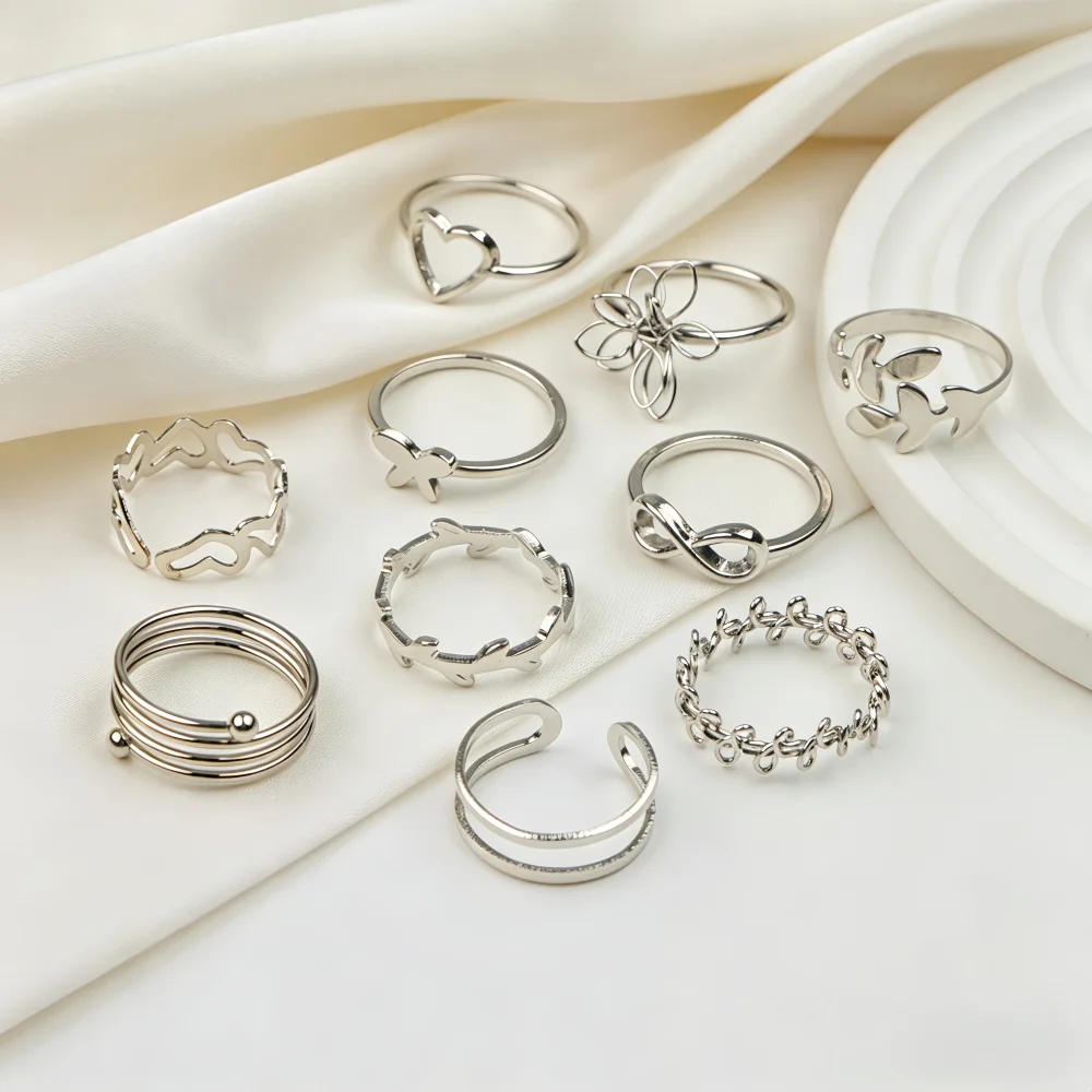 22/44Pcs/Lot New Fashion Rings For Women Geometry Heart Simple Trendy Elegant Exquisite Charm Jewelry Daily Holiday Party Gifts
