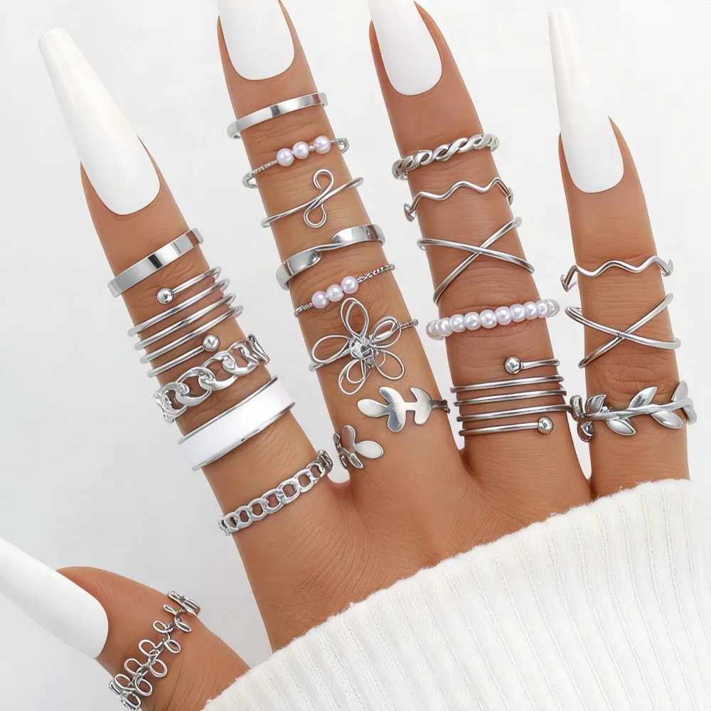 22/44Pcs/Lot New Fashion Rings For Women Geometry Heart Simple Trendy Elegant Exquisite Charm Jewelry Daily Holiday Party Gifts