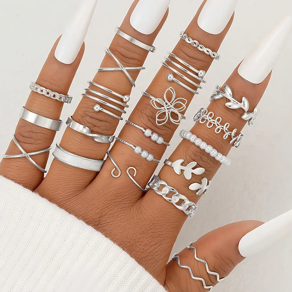 22/44Pcs/Lot New Fashion Rings For Women Geometry Heart Simple Trendy Elegant Exquisite Charm Jewelry Daily Holiday Party Gifts