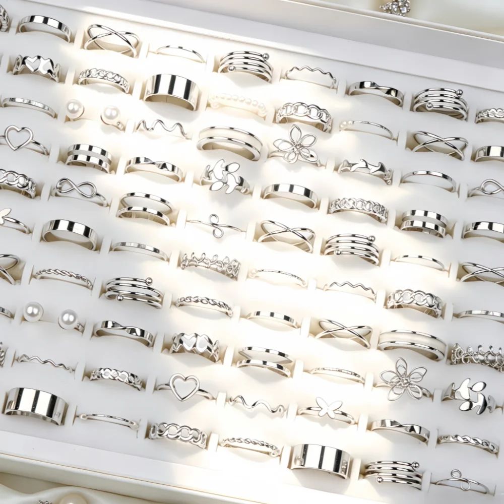 22/44Pcs/Lot New Fashion Rings For Women Geometry Heart Simple Trendy Elegant Exquisite Charm Jewelry Daily Holiday Party Gifts