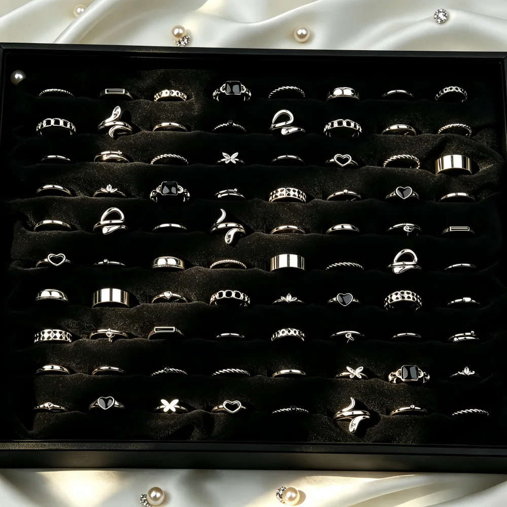 27Pcs/Lot New Fashion Rings For Women Geometry Heart Trendy Elegant Exquisite Charm Mix Style Jewelry Daily Holiday Party Gifts