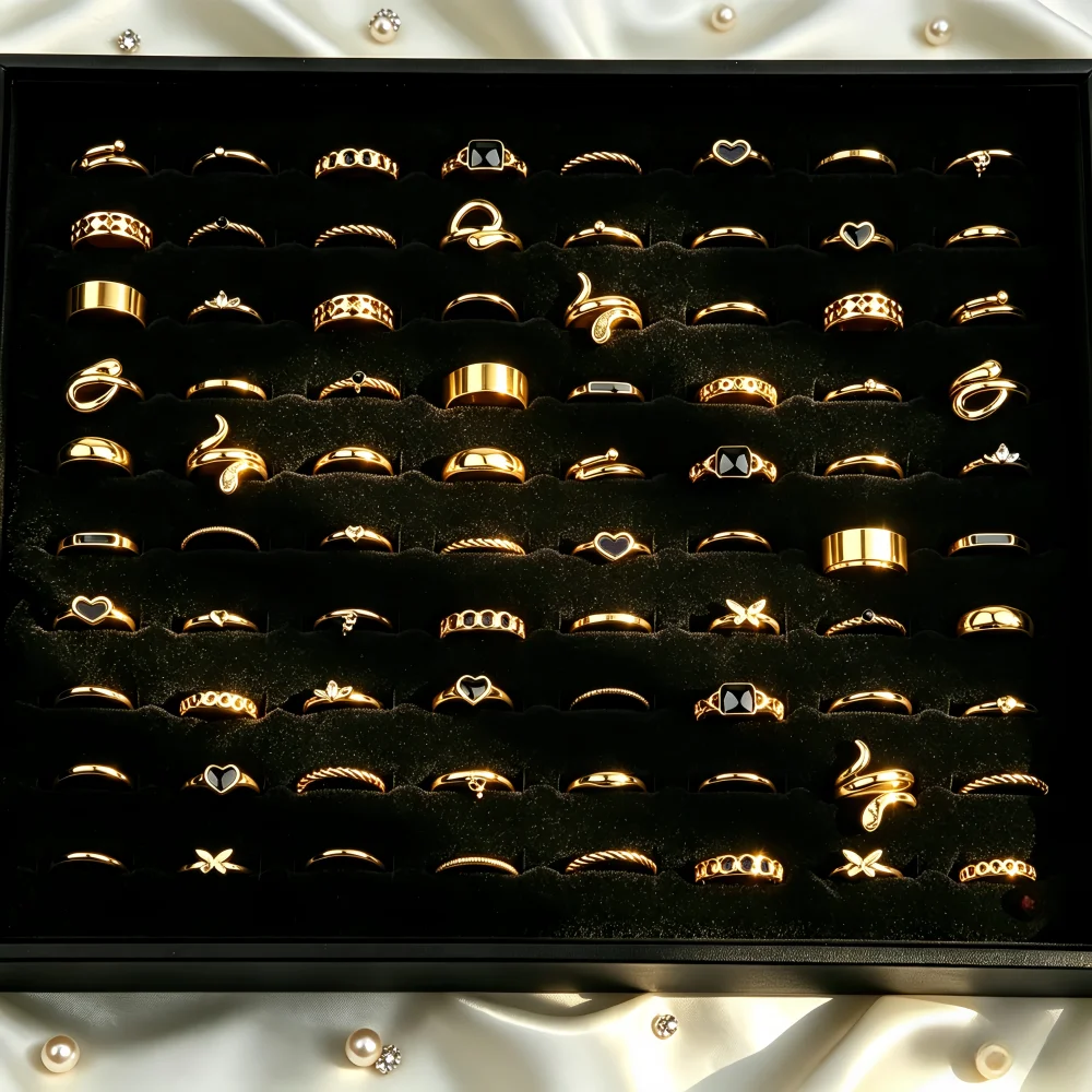 27Pcs/Lot New Fashion Rings For Women Geometry Heart Trendy Elegant Exquisite Charm Mix Style Jewelry Daily Holiday Party Gifts