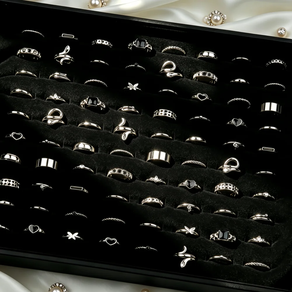 27Pcs/Lot New Fashion Rings For Women Geometry Heart Trendy Elegant Exquisite Charm Mix Style Jewelry Daily Holiday Party Gifts