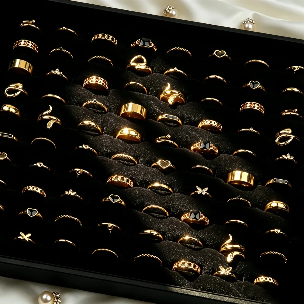 27Pcs/Lot New Fashion Rings For Women Geometry Heart Trendy Elegant Exquisite Charm Mix Style Jewelry Daily Holiday Party Gifts
