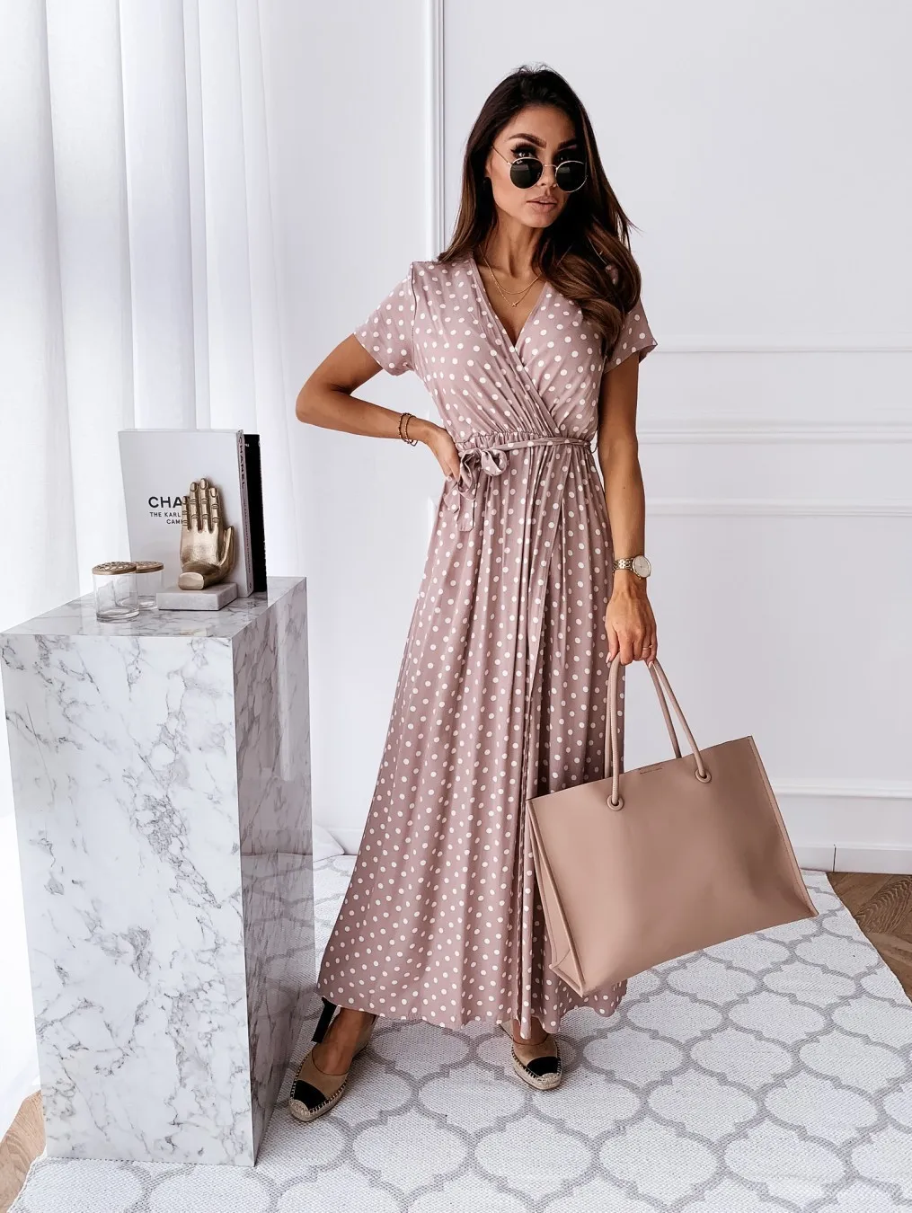 2026 Summer Bohemian Dresses For Ladies Vestidos Dress Woman Women's Clothing Slim Short Sleeves V-link Leace-up Slit Polka Dots