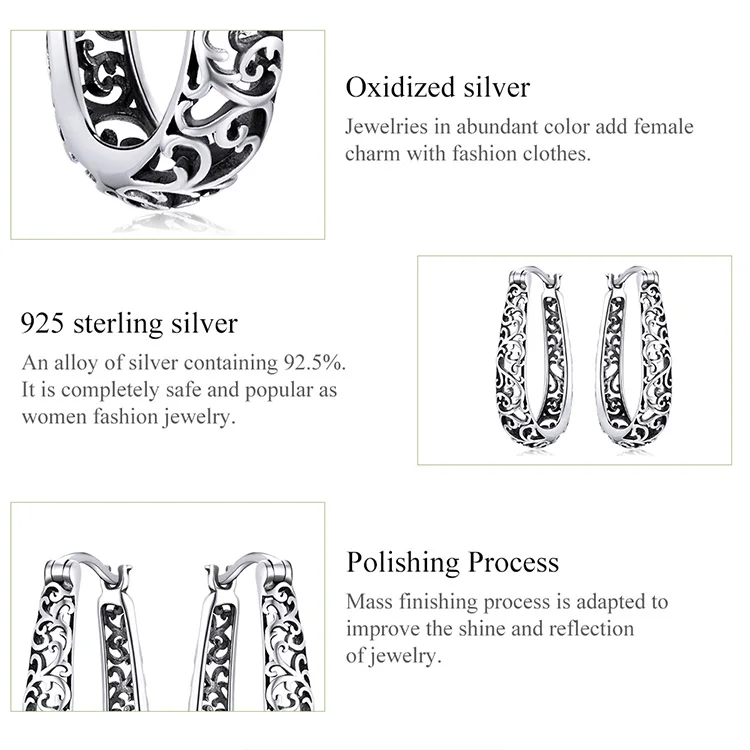 BAMOER 18K Gold Plated Filigree Hoop Earrings 925 Sterling Silver Vintage Vine Earrings For Women Fine Jewelry Original Design