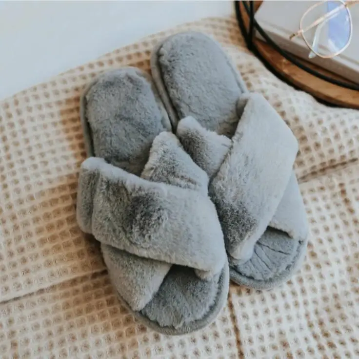 Winter Women House Slippers Faux Fur Warm Flat Shoes Female Slip Home Ladies Slippers Size 36-43 Wholesale