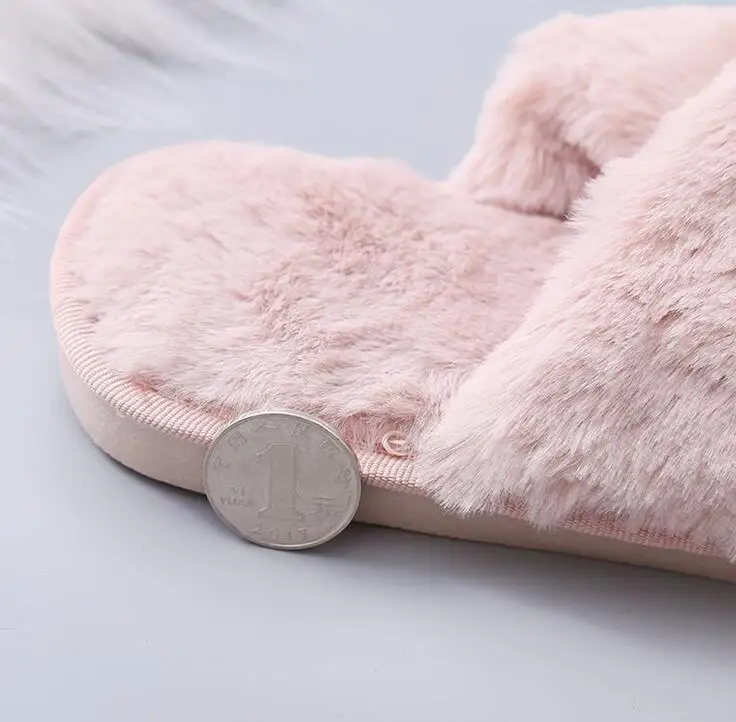 Winter Women House Slippers Faux Fur Warm Flat Shoes Female Slip Home Ladies Slippers Size 36-43 Wholesale