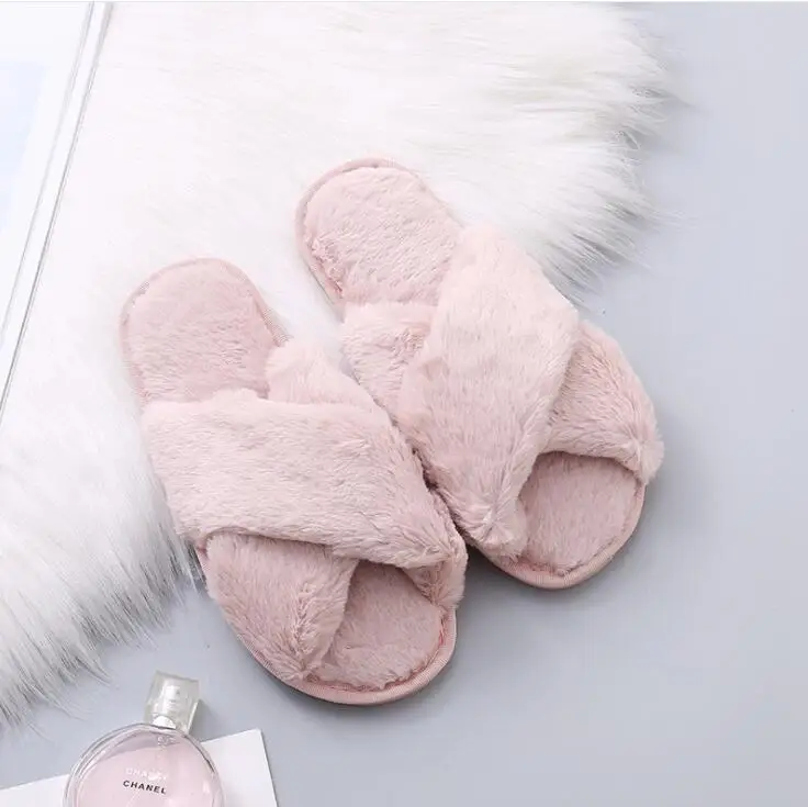 Winter Women House Slippers Faux Fur Warm Flat Shoes Female Slip Home Ladies Slippers Size 36-43 Wholesale