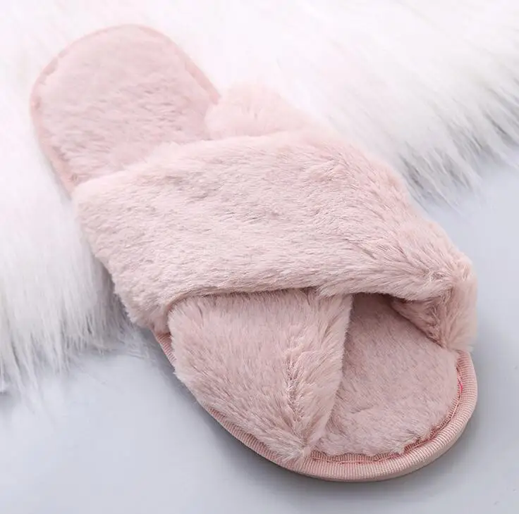 Winter Women House Slippers Faux Fur Warm Flat Shoes Female Slip Home Ladies Slippers Size 36-43 Wholesale