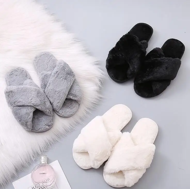 Winter Women House Slippers Faux Fur Warm Flat Shoes Female Slip Home Ladies Slippers Size 36-43 Wholesale