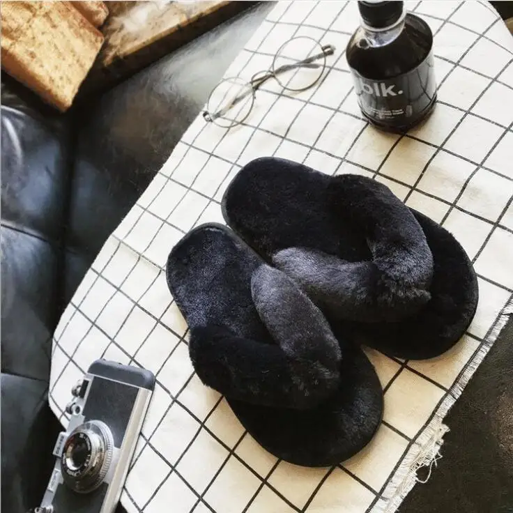Winter Women House Slippers Faux Fur Warm Flat Shoes Female Slip Home Ladies Slippers Size 36-43 Wholesale