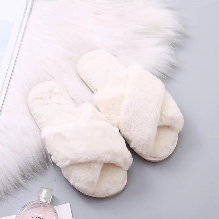 Winter Women House Slippers Faux Fur Warm Flat Shoes Female Slip Home Ladies Slippers Size 36-43 Wholesale