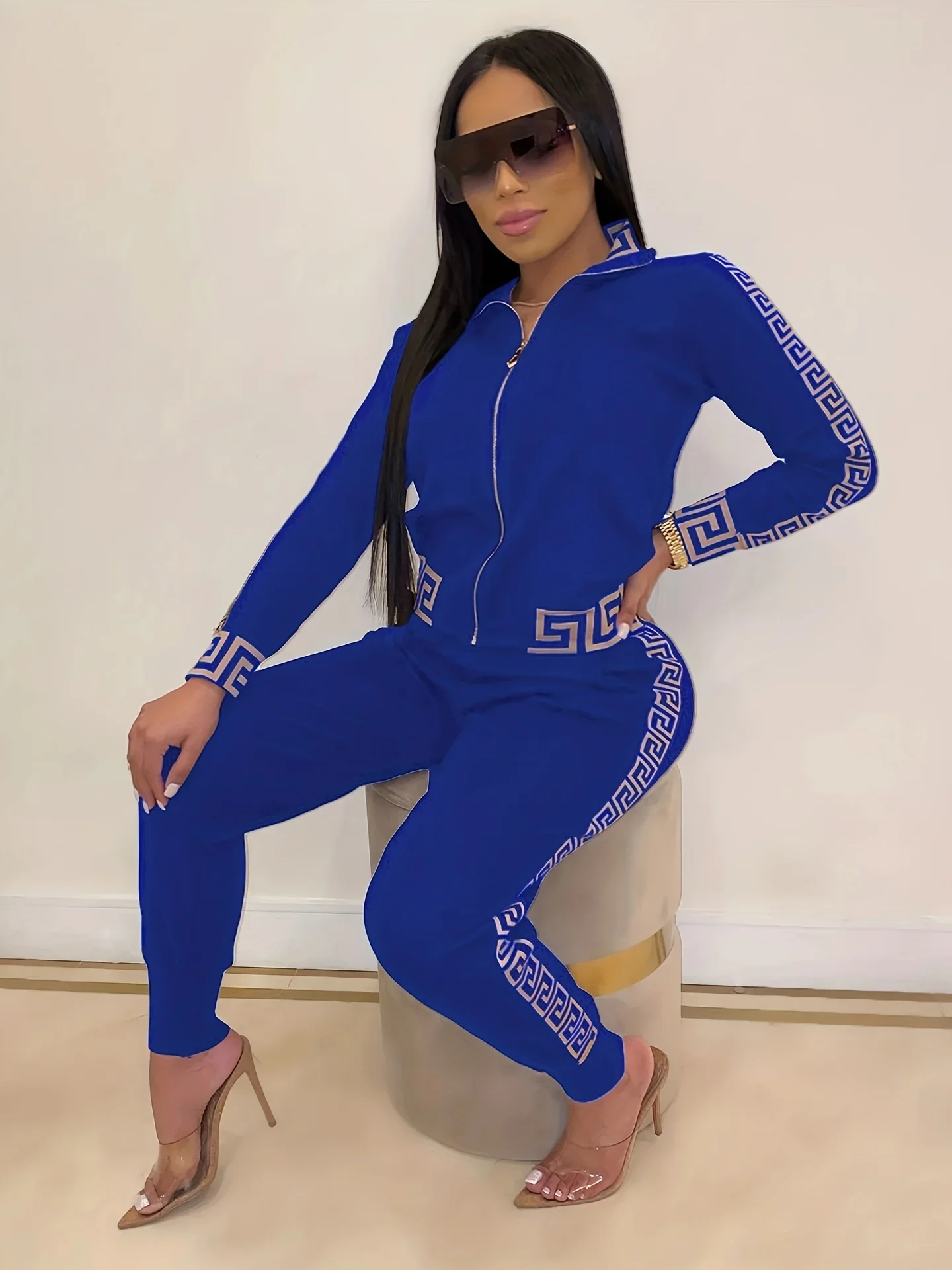 2025 Europe And The United States New Style Leisure Printing Stitching Two-piece Suit