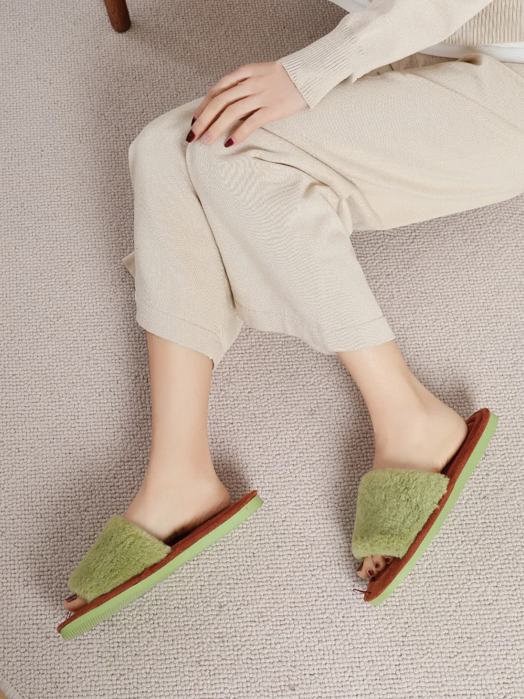 Bebealy Fashion Cozy Women Slippers Winter Warm Flat Slippers For Women Indoor House Furry Women Slippers Warm Plush Women Shoes