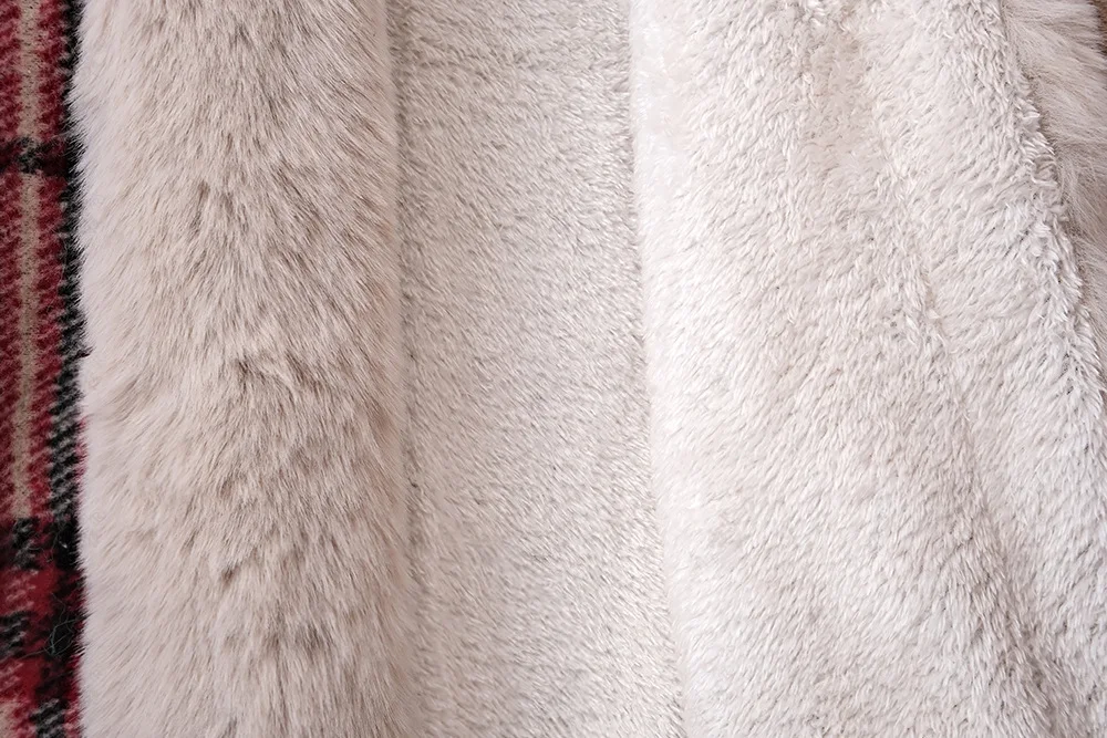 Faux Rabbit Fur Capes Coats Women Plaid Poncho Jackets Tassel Hooded Batwing Sleeves Open Stitch Loose Casual 2025 Autumn Winter