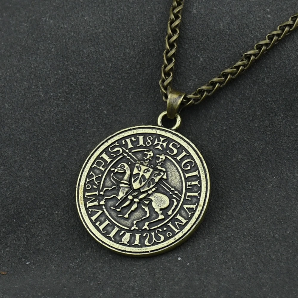 Men Amulet Jewelry Viking Double War Horse Greek Latin Knights Templar Exquisite Commemorative Seal Pendant Necklace