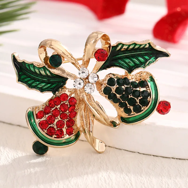 2026 New Christmas Jewelry Fashion Sweet Alloy Enamel Rhinestone Christmas Bells Brooch Pin For Women Clothing Accessories