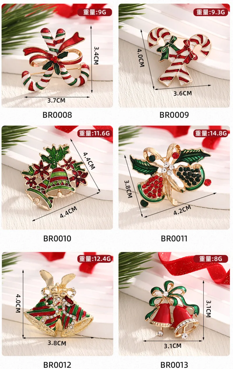 2026 New Christmas Jewelry Fashion Sweet Alloy Enamel Rhinestone Christmas Bells Brooch Pin For Women Clothing Accessories