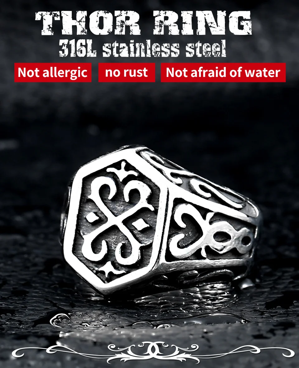 BEIER Cross Antiqued Northern Europe Viking 316L Stainless Steel Ring Gothic Pattern Jewelry  Factory price  BR8-215 US Size