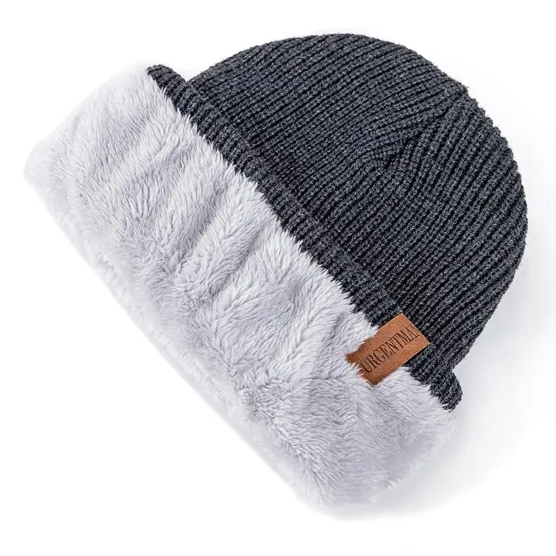 New Unisex Letter Beanie Hat Leisure Add Fur Lined Winter Hats For Men Women Keep Warm Knitted Hat Fashion Solid Ski Bonnet Cap